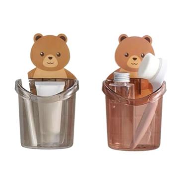 Imagem de Suporte para Escova de Dente com Urso - Organizador com Copo e Adesivo para Banheiro | Porta Barbeador e Objetos Pequenos(ALEATORIO 1 PEÇA)