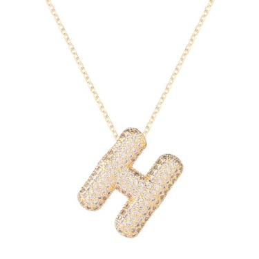 Imagem de Colar feminino, colar com alfabeto dourado, cristal, personalizado, com letras de diamante, pingente de bolha inicial, joia de zircão, presente para mulheres (H)