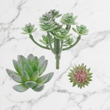 Imagem de Suculentas artificiais, pacote com 3 plantas suculentas falsas, artificiais, pequenas, suculentas falsas, sem vaso, para decoração de arranjo de jardim, paisagem de lótus, verde (G)