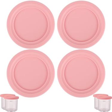 Imagem de 4 peças de tampas para copos de sorvete, recipiente redondo de silicone de 11,5 cm de diâmetro, acessórios para tampa de armazenamento de alimentos, peça de substituição para máquina de sorvete Ninja