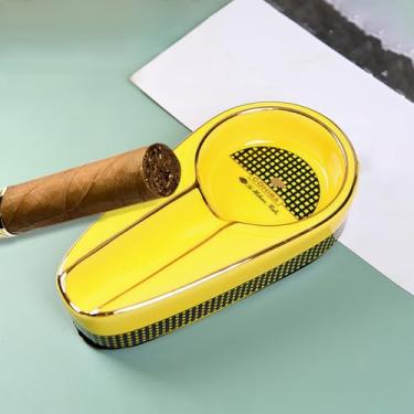 Imagem de Cinzeiro de charuto para exterior, cinzeiros individuais pátio com suporte, pequeno cinzeiro portátil de cerâmica para viagem, presente sala de estar, decoração de escritório - amarelo