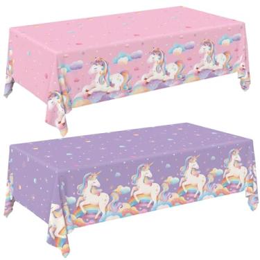 Imagem de Toalhas de mesa de unicórnio: decorações perfeitas de aniversário de unicórnio, inclui 2 pacotes de toalhas de mesa com tema de unicórnio, capas de mesa descartáveis 137 x 272 cm