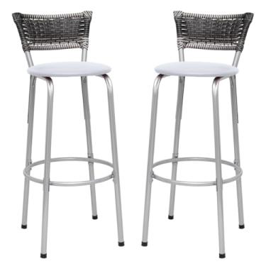 Imagem de Banquetas Junco Degradê Cyber Estrutura Prata Ideal para Bancada Balcão e Cozinha Kit 02 Unidades - Itagold (Assento Branco)