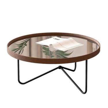 Imagem de Mesa Centro, Mesa Mesinha de Centro com Pés de Metal E Borda de Couro para Sala com Espelho(Castanho/Preto)