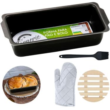 Imagem de Forma De Pão Média 1,3L + Luva + Pincel + Descanso De Panela