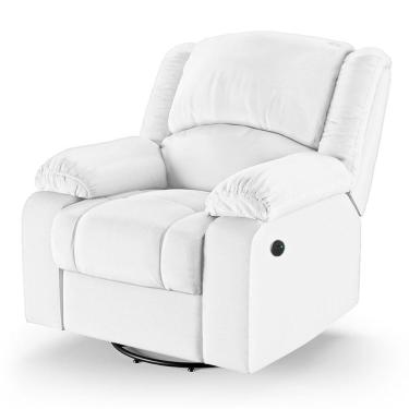 Imagem de Poltrona Do Papai Reclinável Melim Glider Giratória Usb Pu Branco Fh1 - D'rossi