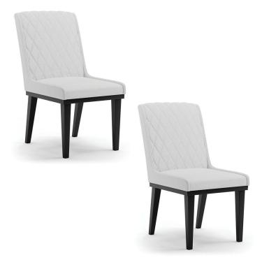 Imagem de Cadeira Sala De Jantar Base Madeira Preto Kit 2 Sofia Linho D03 - D'rossi Cor Cinza