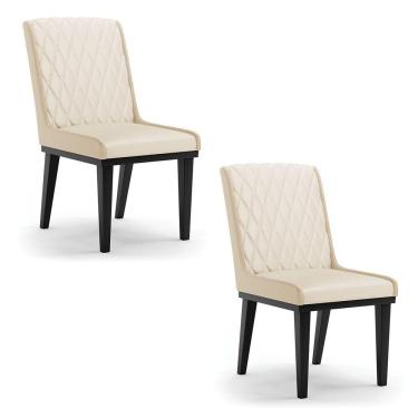 Imagem de Cadeira Sala De Jantar Base Madeira Preto Kit 2 Sofia Sintético Bege D03 - D'rossi
