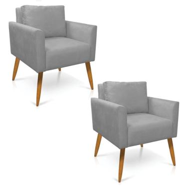 Imagem de Kit 2 Poltronas Aline Suede Cinza Pés Palito Castanho - D'rossi