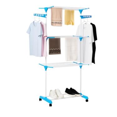 Imagem de Varal de Chão Dobrável 3 Andares com Rodinhas 360° – Suporta 48kg, Portátil, Regulável e Antiferrugem