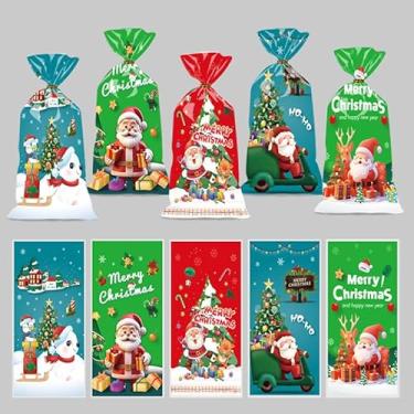 Imagem de 50 sacos de presente de Natal – Sacos de Natal para biscoitos de celofane para biscoitos, petiscos, guloseimas e doces (12,4 cm x 27 cm)