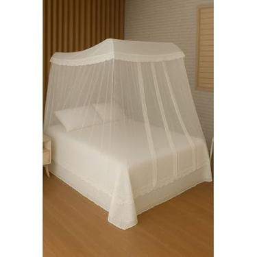 Imagem de Mosquiteiro Completo com Armação para Cama Casal/Box/Queen – Estrutura Metálica Reforçada, Renda Volta ao Mundo, Fácil Montagem e Alta Proteção Contra Mosquitos(Branco,Casal)