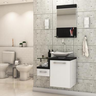 Imagem de Gabinete Para Banheiro C-cuba L34 E Espelheira Legno 631 Branco Chess C-preto ônix