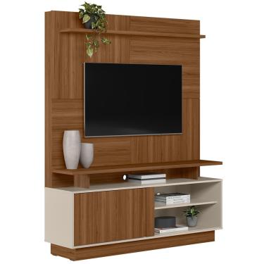 Imagem de Estante Painel Para TV 60 Pol 150cm Boaz L05 Jatobá Off White - Lyam Decor