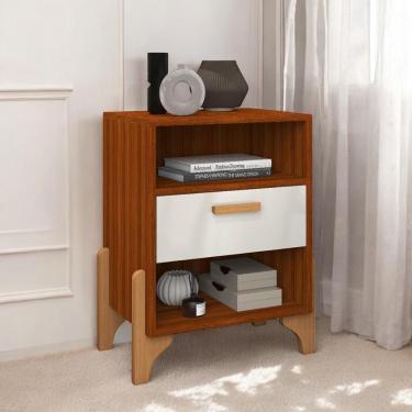 Imagem de Mesa De Cabeceira Elegante Com Gaveta Vancouver Cinamomo E Off