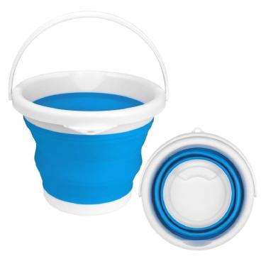 Imagem de Balde Dobravel Compacto Silicone Para Camping Gelo Garrafas Lavanderia Agua Multiuso Flexivel 10L Azul