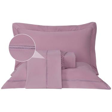 Imagem de Jogo De Cama Lençol Casal Veraneio Percal 300 Fios 4 Peças - Bordô - 100% Poliéster