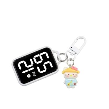 Imagem de Relógio Digital Portátil com Chaveiro, Display LED, Capa Colorida, Decorativo para Mochilas, Acessório Estudantil Multifuncional, 5 Peças (Branco)