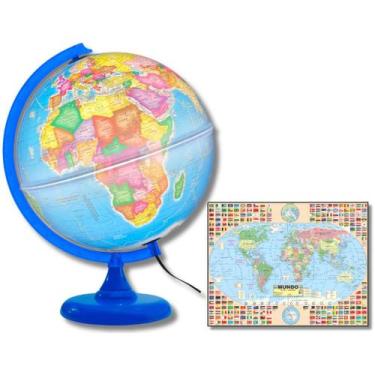 Imagem de Globo Terrestre Luminoso Politico Giratório Base Azul + Mapa Mundi - 3