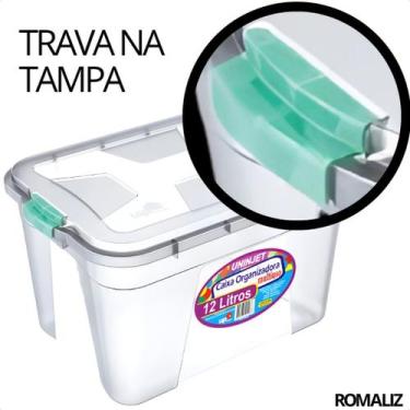 Imagem de Caixa Organizadora Multiuso Plástica 12 Litros Com Tampa e Travas - Un
