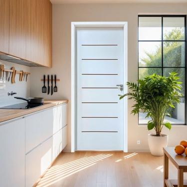 Imagem de Kit Porta de Madeira 215x77cm Batente 25cm Cristal Primer com Guarnição Uniportas Branco