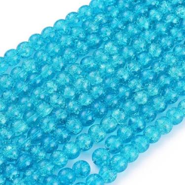 Imagem de 100 contas redondas de vidro rachado de 8 mm contas de cristal soltas para artesanato em massa para brinco faça você mesmo, colar, pulseira da amizade, joias, ornamento, sino de vento, turquesa escura
