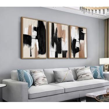 Imagem de Shoci Arte de parede grande emoldurada abstrata preta e marrom grafite arte de parede moderna bege textura branca impressão de imagem boia natural emoldurada Wabi Sabi decoração para sala de estar
