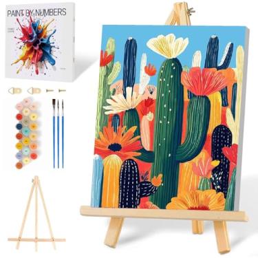 Imagem de Mowana Kit de pintura por números para adultos iniciantes tela emoldurada, kits de pintura a óleo arcílica DIY em caixa colorida, cavalete de madeira, 20 x 30 cm