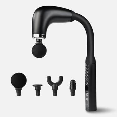 Imagem de Massageador Elétrico Profissional Curvo, 4 Cabeças de Massagem, Bateria Recarregável USB, 9 Níveis de Intensidade, Design Ergonômico para Costas, Pescoço e Ombros, Preto