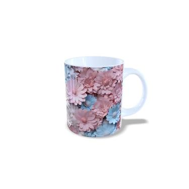 Imagem de Caneca de Cerâmica com Estampa Floral 3D, Branca, 325ml, Design Moderno com Flores Coloridas (14119)