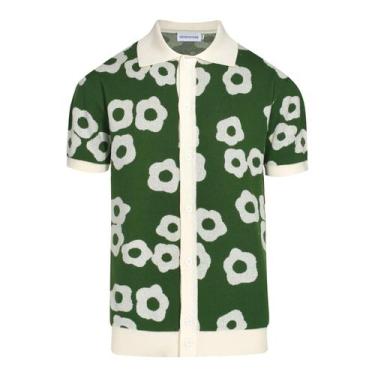 Imagem de Camisa polo OXKNIT Vintage Flower Pattern, manga curta, verde - OXKnit