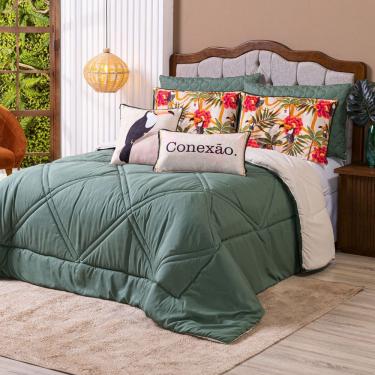 Imagem de Kit Edredom Casal Padrão Verano Com Almofadas Estampadas 07 Peças - Dupla Face Percal 300 Fios Tucano