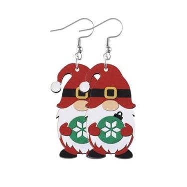 Imagem de Brincos de gnomo de Natal de madeira lindos brincos de anões de Natal floco de neve coração caixa de presente árvore de Natal bengala doce chapéu de Papai Noel, brincos de gnomo, Natal, Ano Novo,