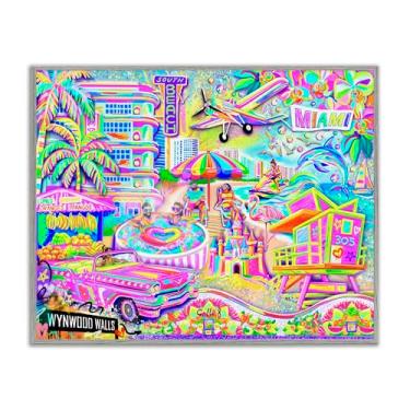 Imagem de Stupell Industries Arte giclée emoldurada branca Miami Fun Collage, design por Jess Stempel, 28 x 35 cm