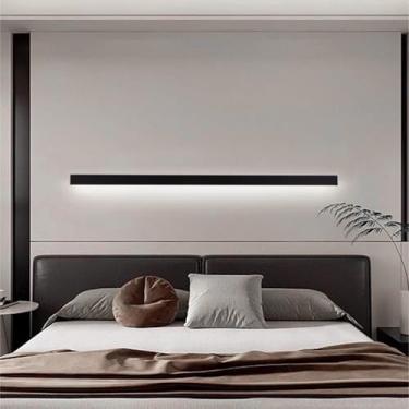 Imagem de GZZBMY LED Longa Arandela Moderna Interior Lâmpadas de Parede Lâmpada de Corredor Escada Metal Alumínio Minimalista Iluminação de Parede para Sala de Estar Quarto Cabeceira Hotel (Luz Branca Preta, 60