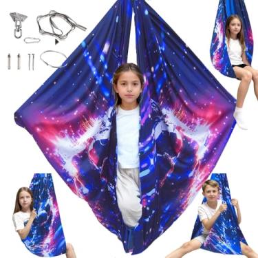 Imagem de Balanço sensorial para crianças e adultos com kit de cabide giratório de 360°, balanço terapêutico elástico de camada dupla comporta até 136 kg para autismo, TDAH, Asperger e SPD (Deep Blue Mr Future)