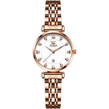 Imagem de Relógio Feminino De Quartzo Dial Strass Pulseira De Aço Inoxidável A Prova D´agua Branco