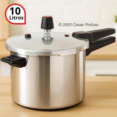 Imagem de Panela de Pressão 10 Litros Grande com Fechamento Externo em Alumínio 