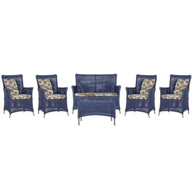 Imagem de Jogo Sofá 4 Poltronas E Mesa Igapó Fendi E6 Trama Original Azul