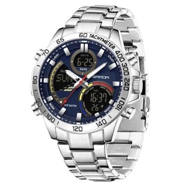 Imagem de Relógio Militar Masculino De Luxo, Aço Inoxidável 6269 Sanda Azul