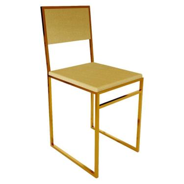 Imagem de Cadeira De Jantar Industrial Isa Assento Estofado Veludo Bege Base Cobre - Bege