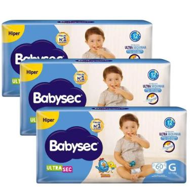 Imagem de Kit Fralda Descartável Babysec Ultrasec Hiper G Com 60 Unidades - 3 Un