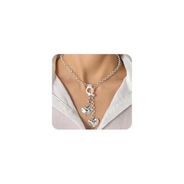 Imagem de Colar feminino com pingente de coração de prata vintage, pingente simples enrugado amor OT fivela declaração, acessórios de joias modernos, presentes, Large, Liga de aço, Sem Pedra Preciosa