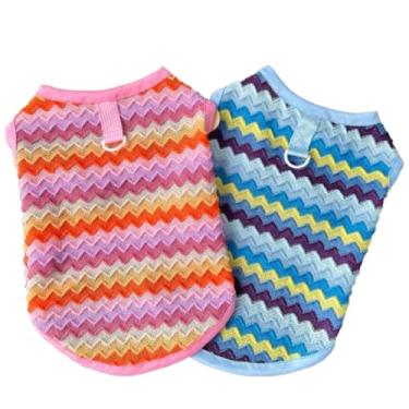 Imagem de JAAQUCD Pacote com 2 camisetas de verão para cães pequenos com coleira respirável para meninas, roupas refrescantes para meninos e gatos, camiseta leve para cães (rosa + onda azul, média)