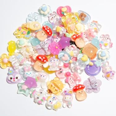 Imagem de Kzyapi Conjunto fofo de 60 peças de pingentes de geleca de cores mistas para decoração, conjunto de resina a granel para scrapbooking, decoração plana fofa para mini decorações DIY (cores mistas)