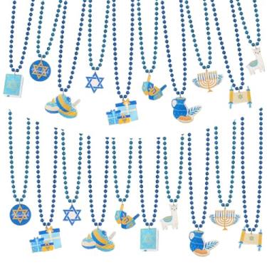 Imagem de Ecally 30 colares de contas de Hanukkah coloridos Dreidel Menorá para tema de Hanukkah, lembrancinhas de festa