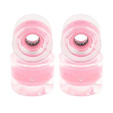 Imagem de Pacote com 4 rodas de skate longboard para crianças, rodas flash de 60 mm 78A, material PU, para andar de rua, skate elétrico, mini cruiser, rolamento ABEC-9, substituição - rosa