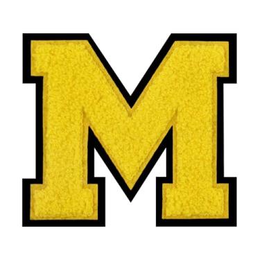 Imagem de 1 peça de patch amarelo de 11,4 cm de ferro em chenille com borda preta – Remendos do alfabeto para roupas, jaquetas, mochilas, chapéus para decoração personalizada, nome personalizado e artesanato
