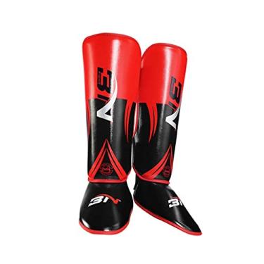 Imagem de Newmind Caneleiras para Kickboxing Muay Thai MMA Karate artes marciais Taekwondo ou Kick Boxing | Almofadas de Sparring para proteger o pé e o peito do pé - Vermelho M adolescente