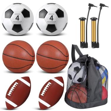 Imagem de Lenwen Conjunto de 6 bolas esportivas para crianças adolescentes, inclui bola de futebol de basquete tamanho oficial com bolsas e bombas de equipamento esportivo para operação de prática de
